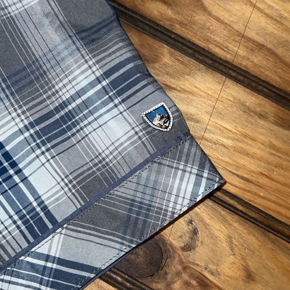 Kuhl Pearl Snap Shirt Mens Medium Blue Eluxur Plaid Short Sleeve Outdoor Casual - Picture 5 of 10